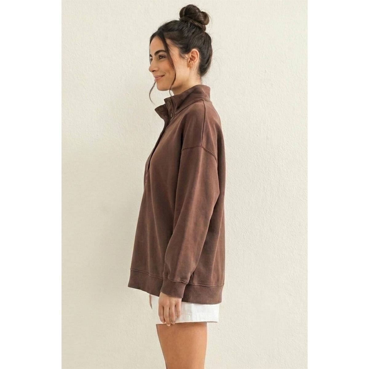 Mineral Wash Button Front Sweatshirt