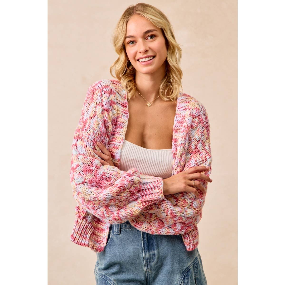 MULTI COLORS OPEN FRONT SWEATER CARDIGAN