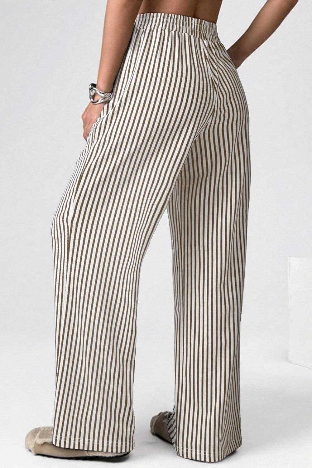 Stripe Elastic Waist Wide Leg Lounge Pants