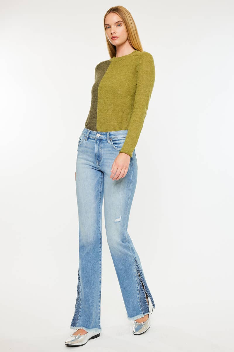 TWO TONE OPEN PACK MID RISE BOOTCUT