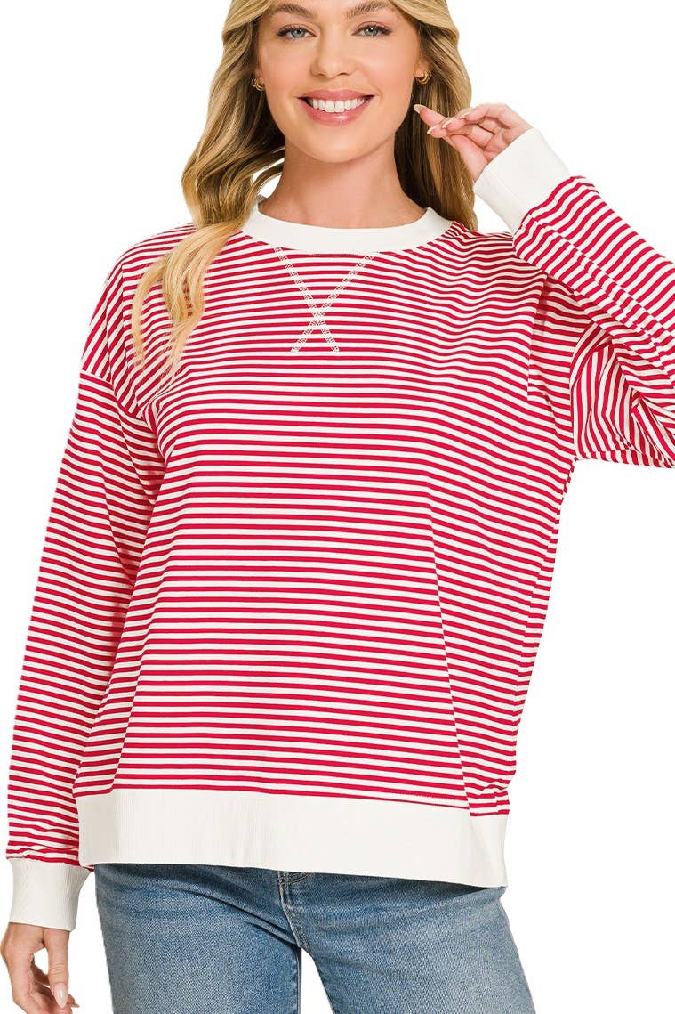 Striped Rib Banded Pullover