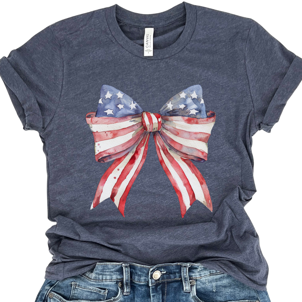 Patriotic American flag women'sgraphic t-shirt, Coquette bow