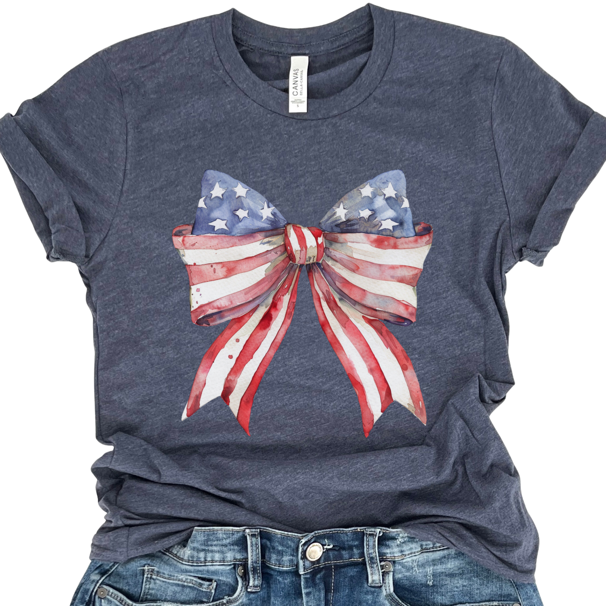 Patriotic American flag women'sgraphic t-shirt, Coquette bow