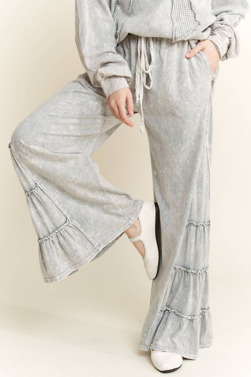MineralWash SideRuffle Flare pants