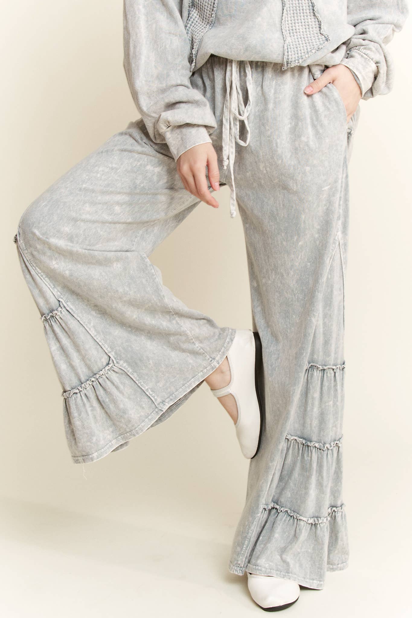 MineralWash SideRuffle Flare pants