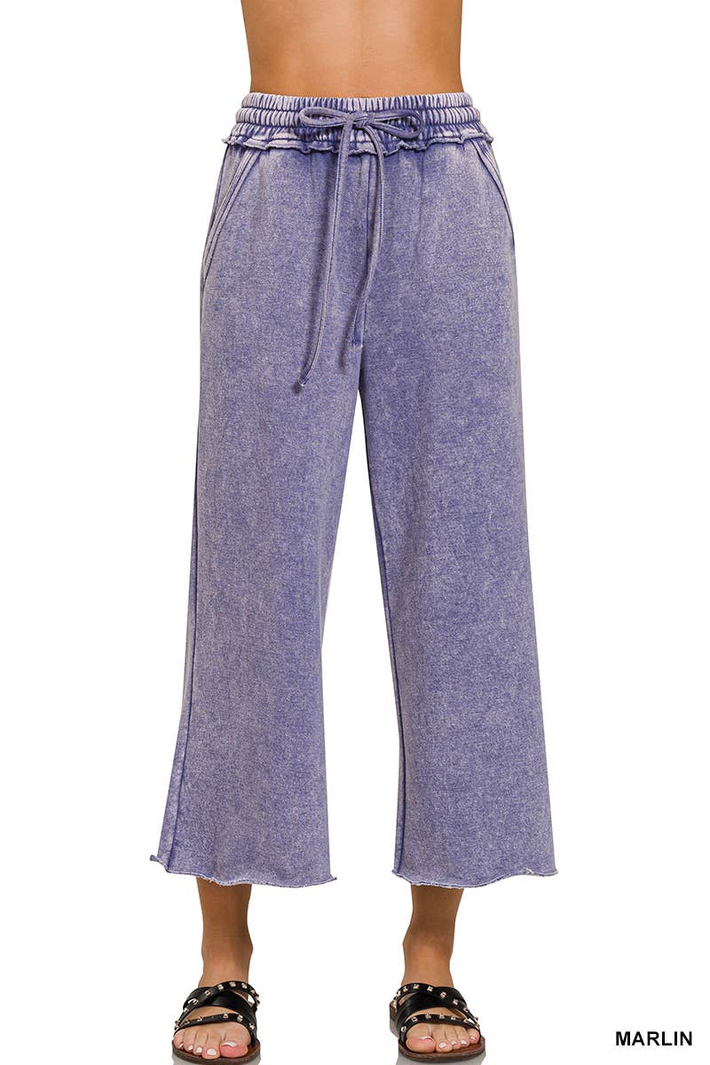 ",.Acid Wash Fleece Palazzo Sweatpants