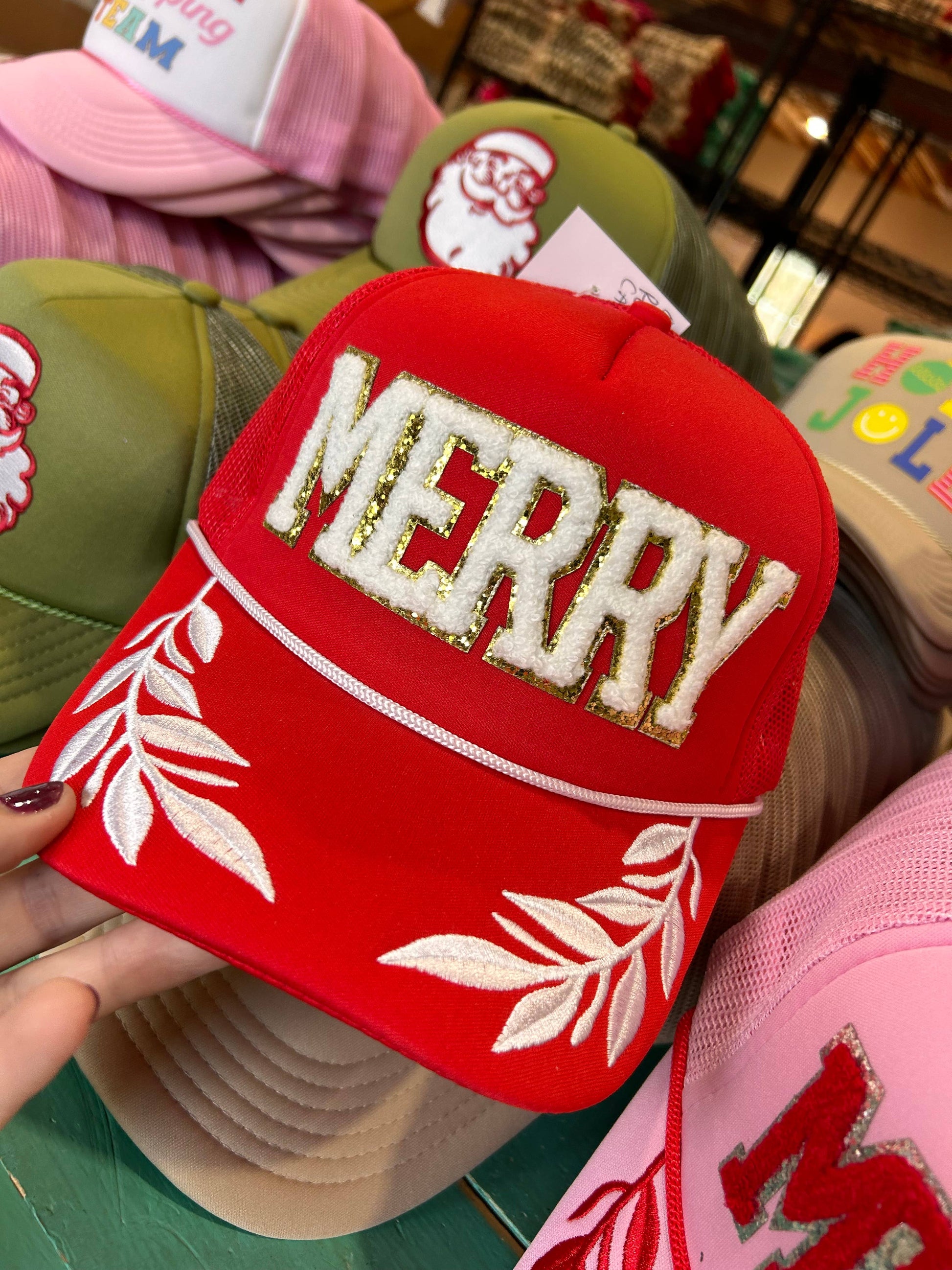 Chenille MERRY Captain Hat | Christmas Trucker | Santa Cap