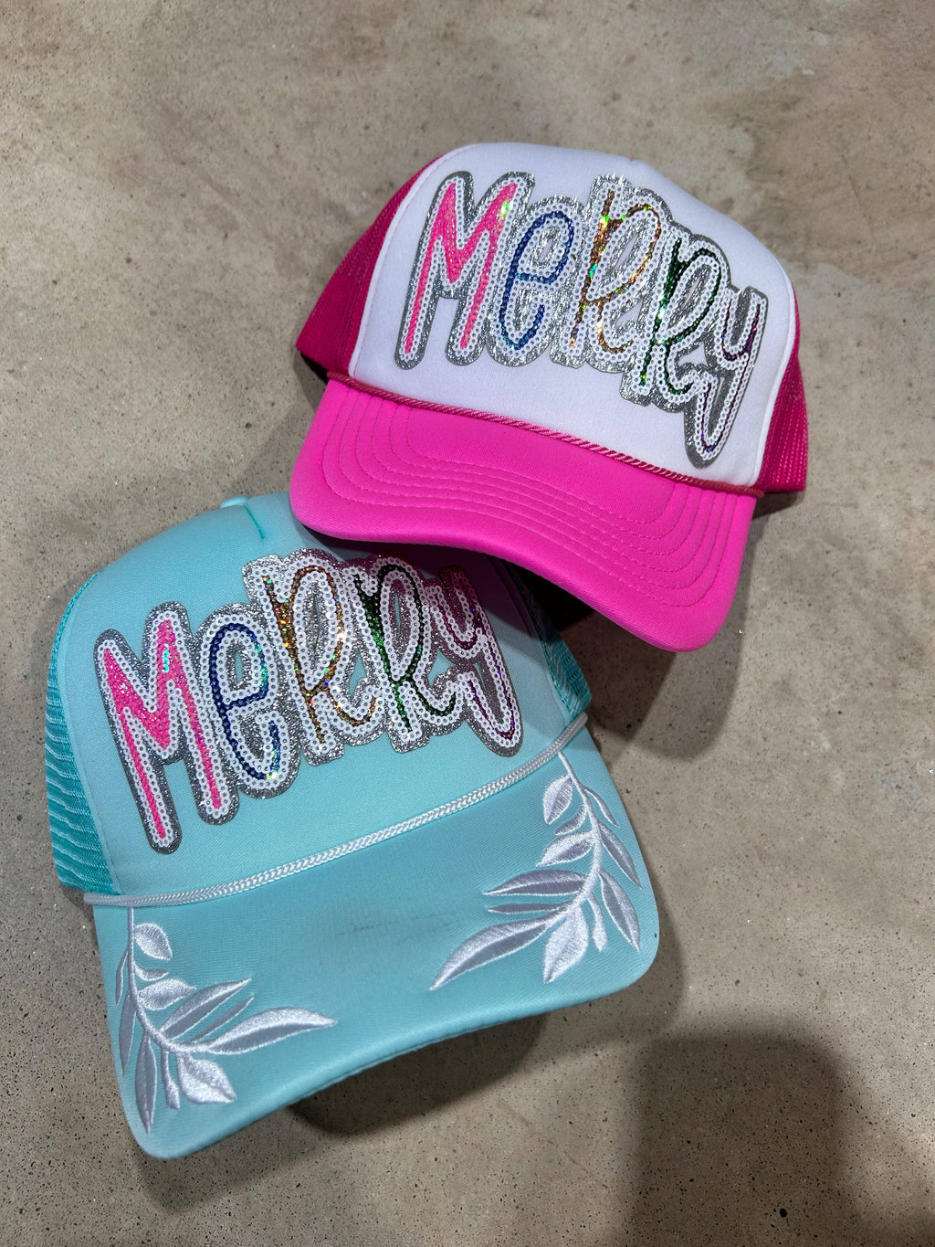 Sequin MERRY Trucker Hat | Christmas Caps
