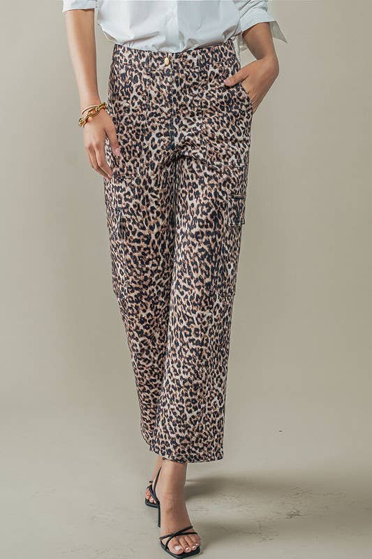 Leopard Print Cropped Cargo Pants