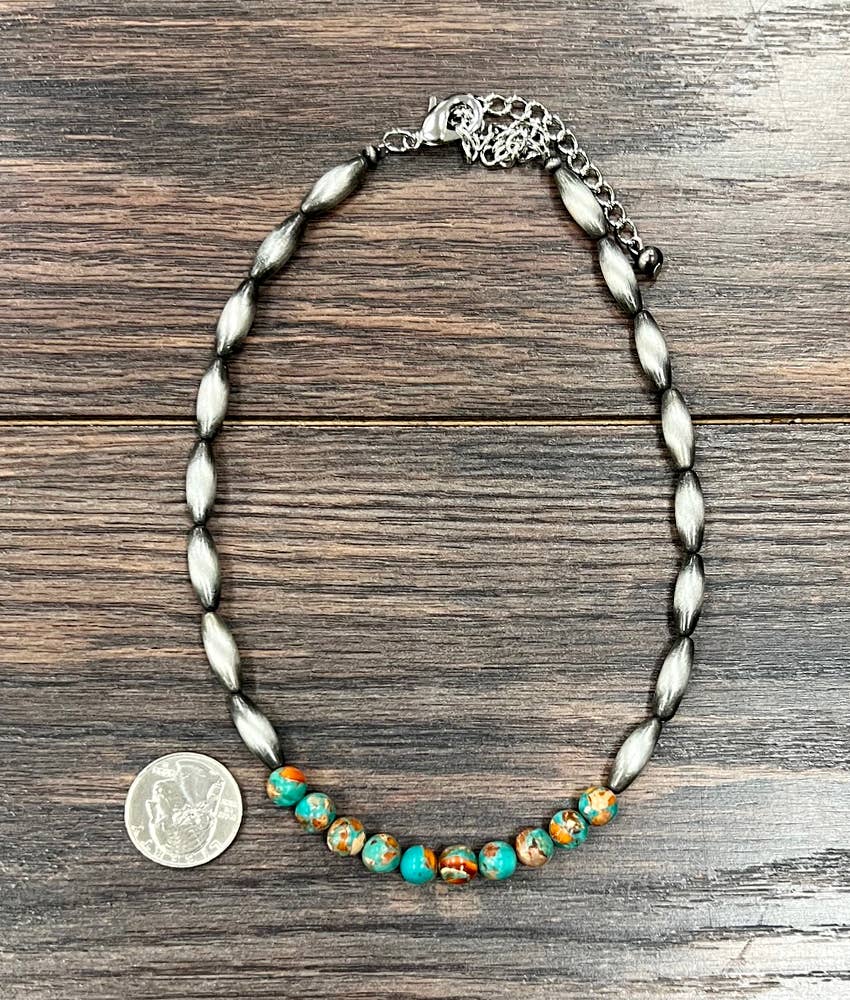 739661, 15" Handmade Elongated Navajo Gemstone Necklace