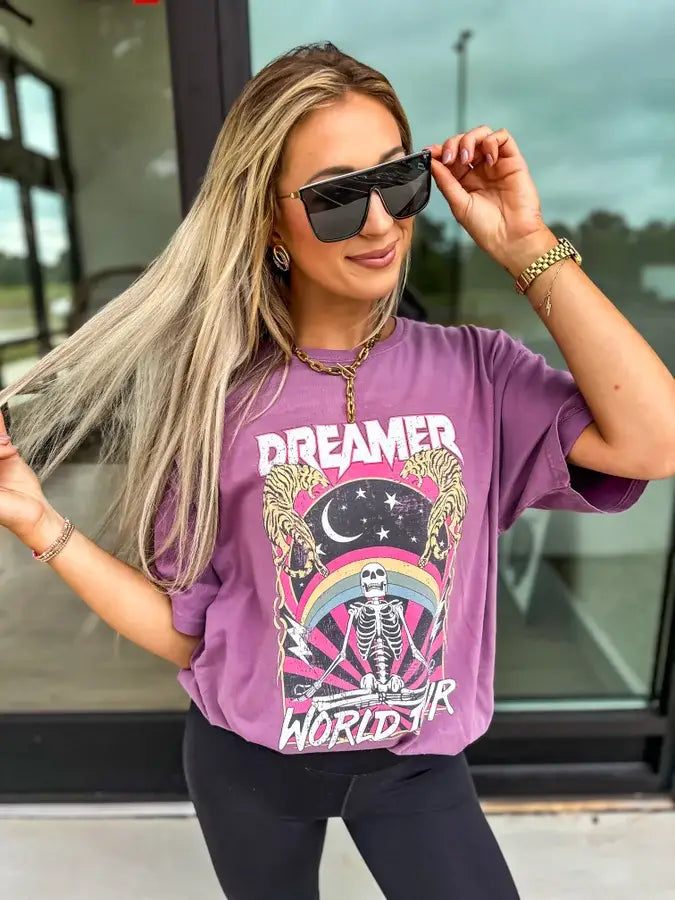 Dreamer World Tour Purple Pim Raisin Graphic Tee
