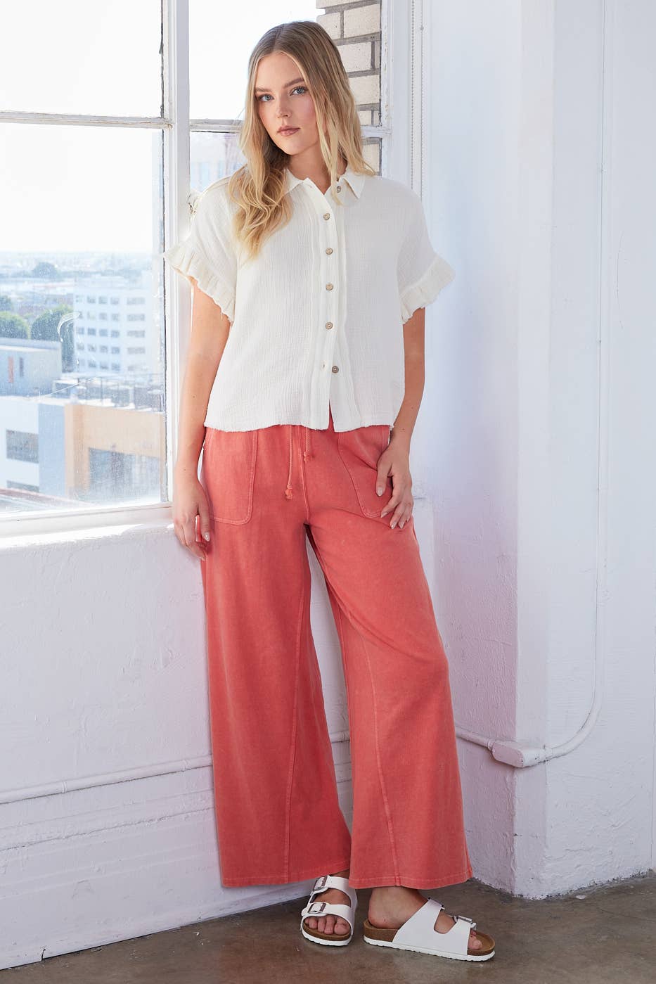 FRENCH TERRY WIDE LEG PANTS
