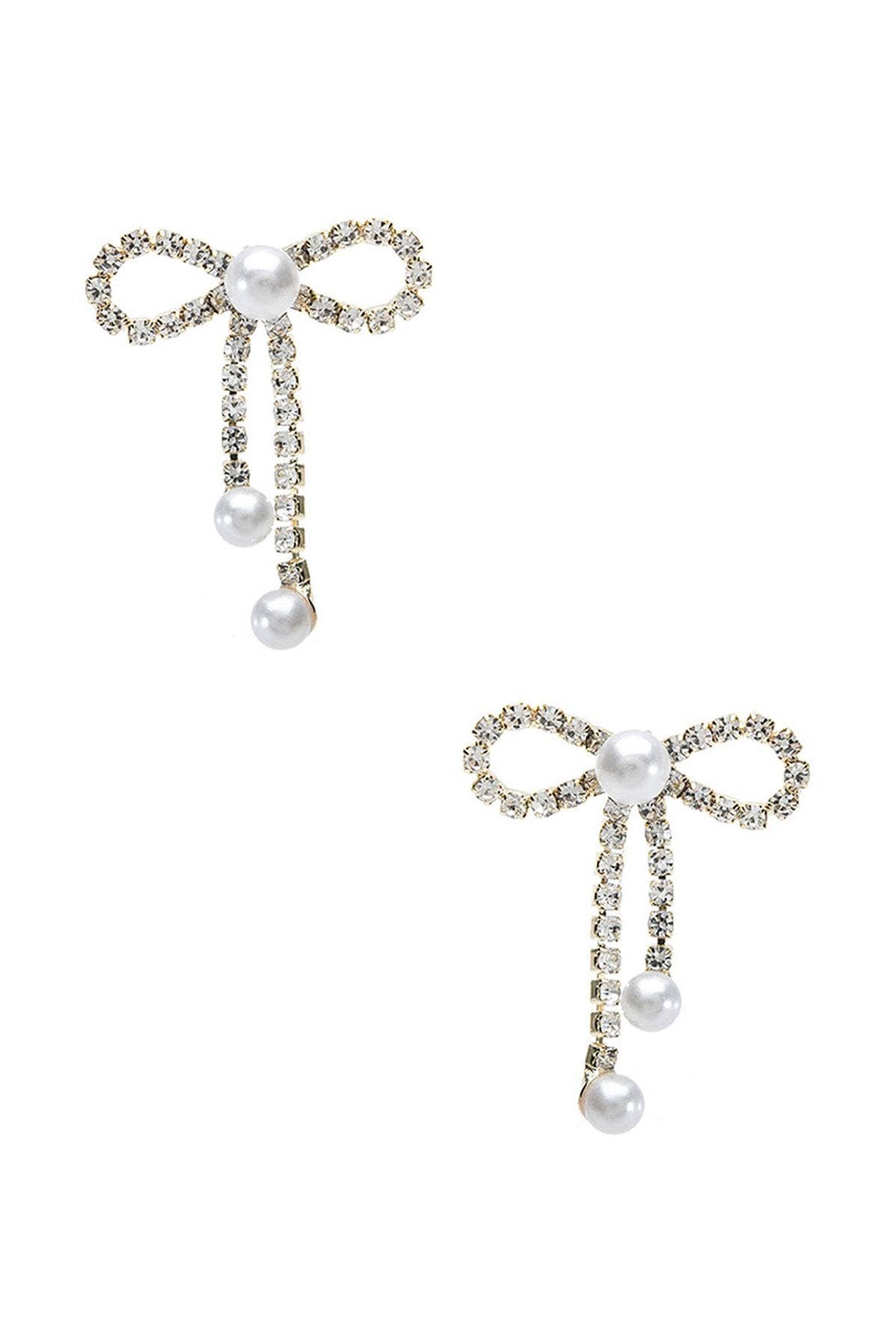 RHINESTONE PEARL BOW EARRING