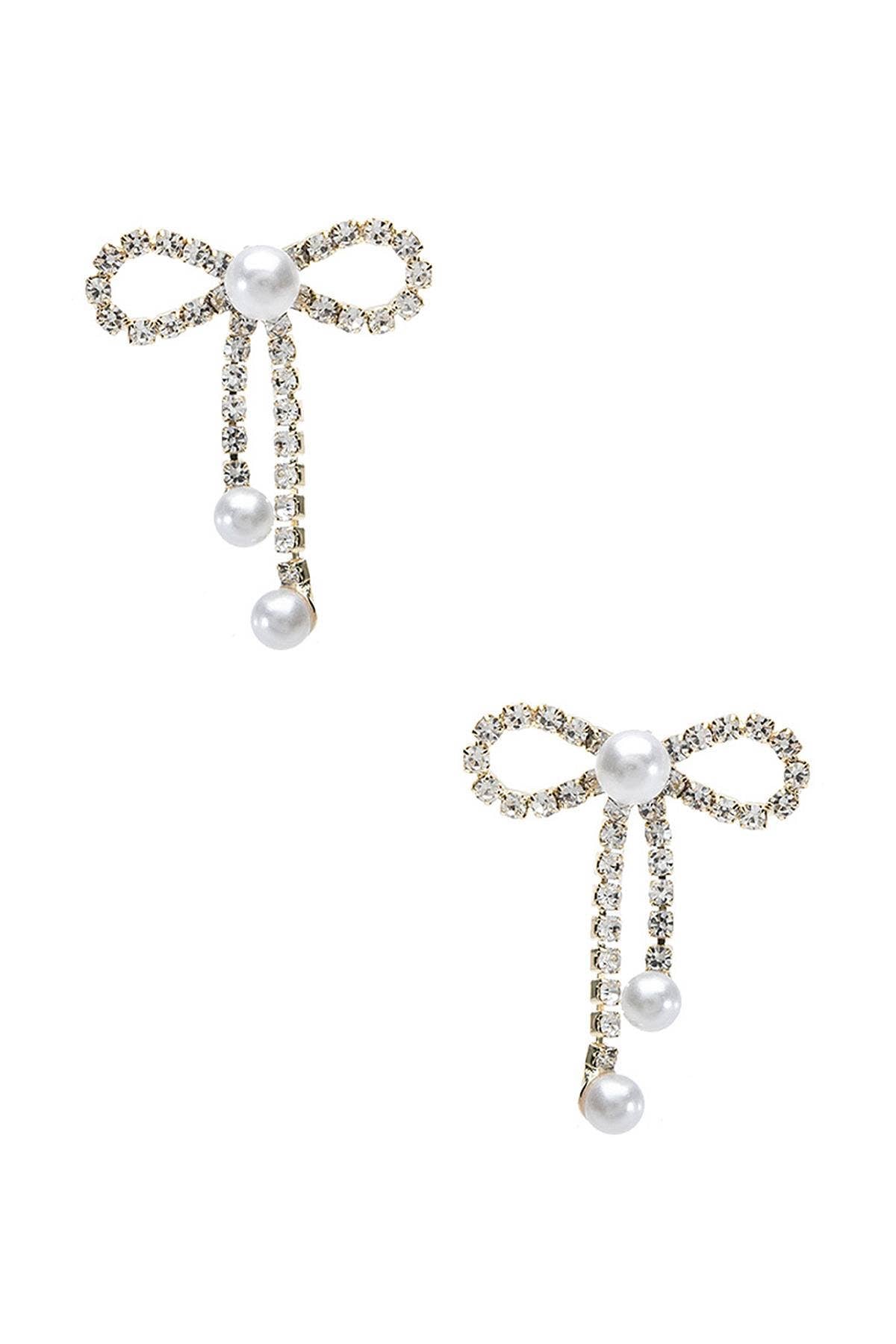 RHINESTONE PEARL BOW EARRING