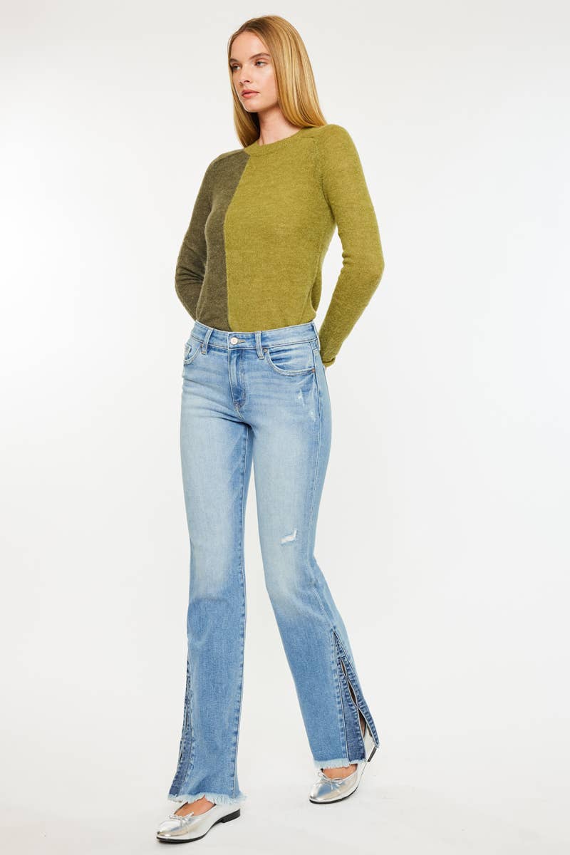 TWO TONE OPEN PACK MID RISE BOOTCUT
