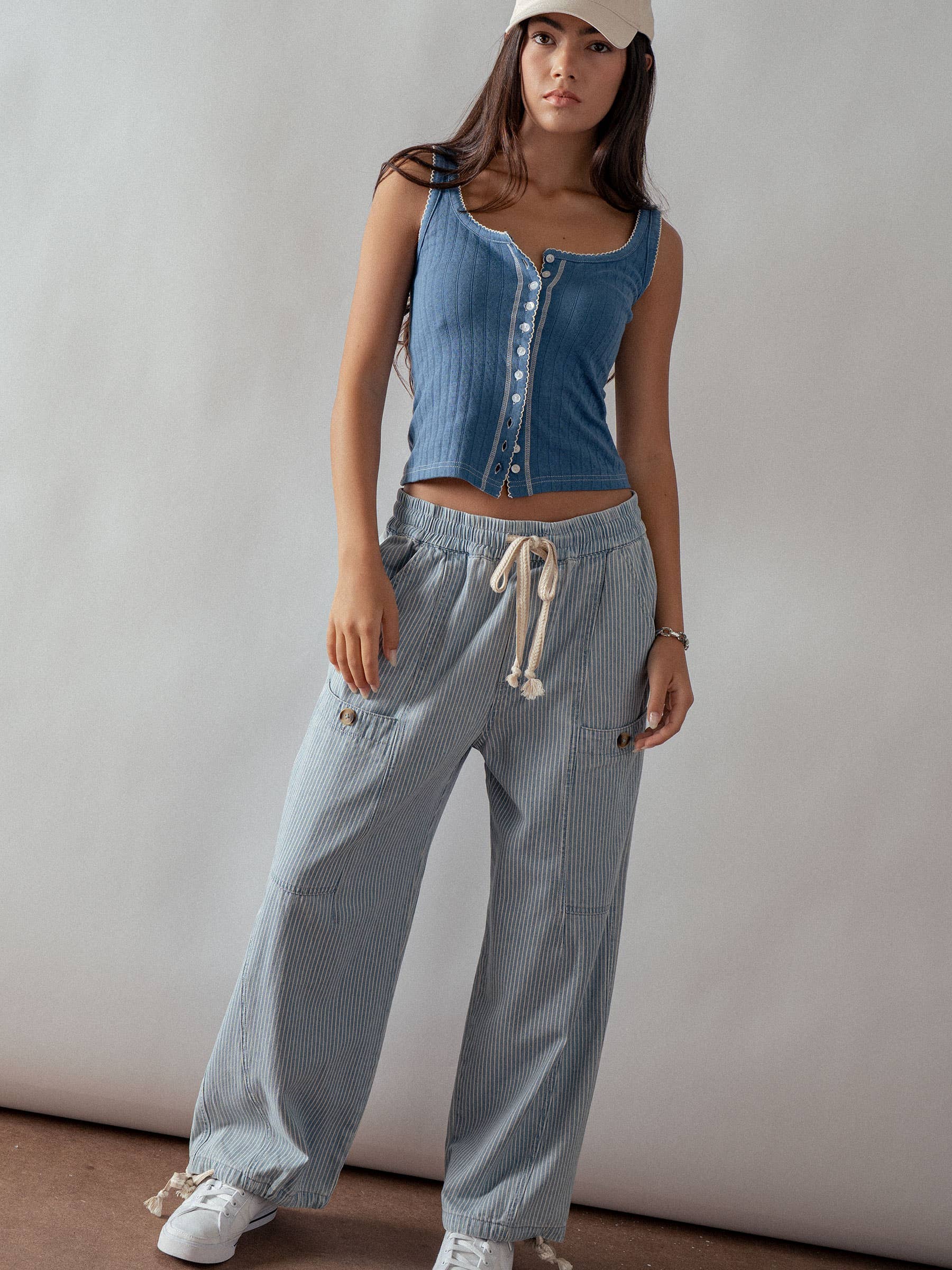 Adjustable Hem Cotton Utility Cargo Pants