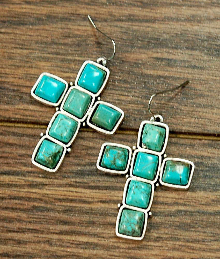 720273, Cross Turquoise Earrings