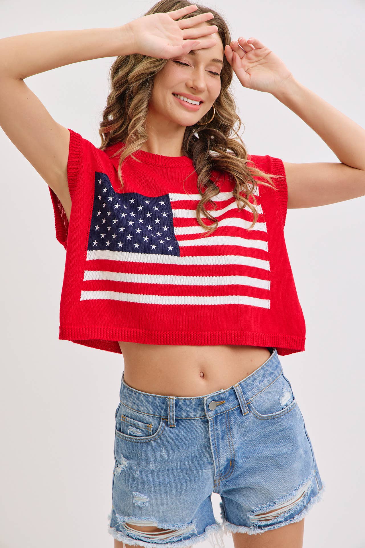 STAR AND STRIPES  AMERICAN  FLAG KNIT TOP