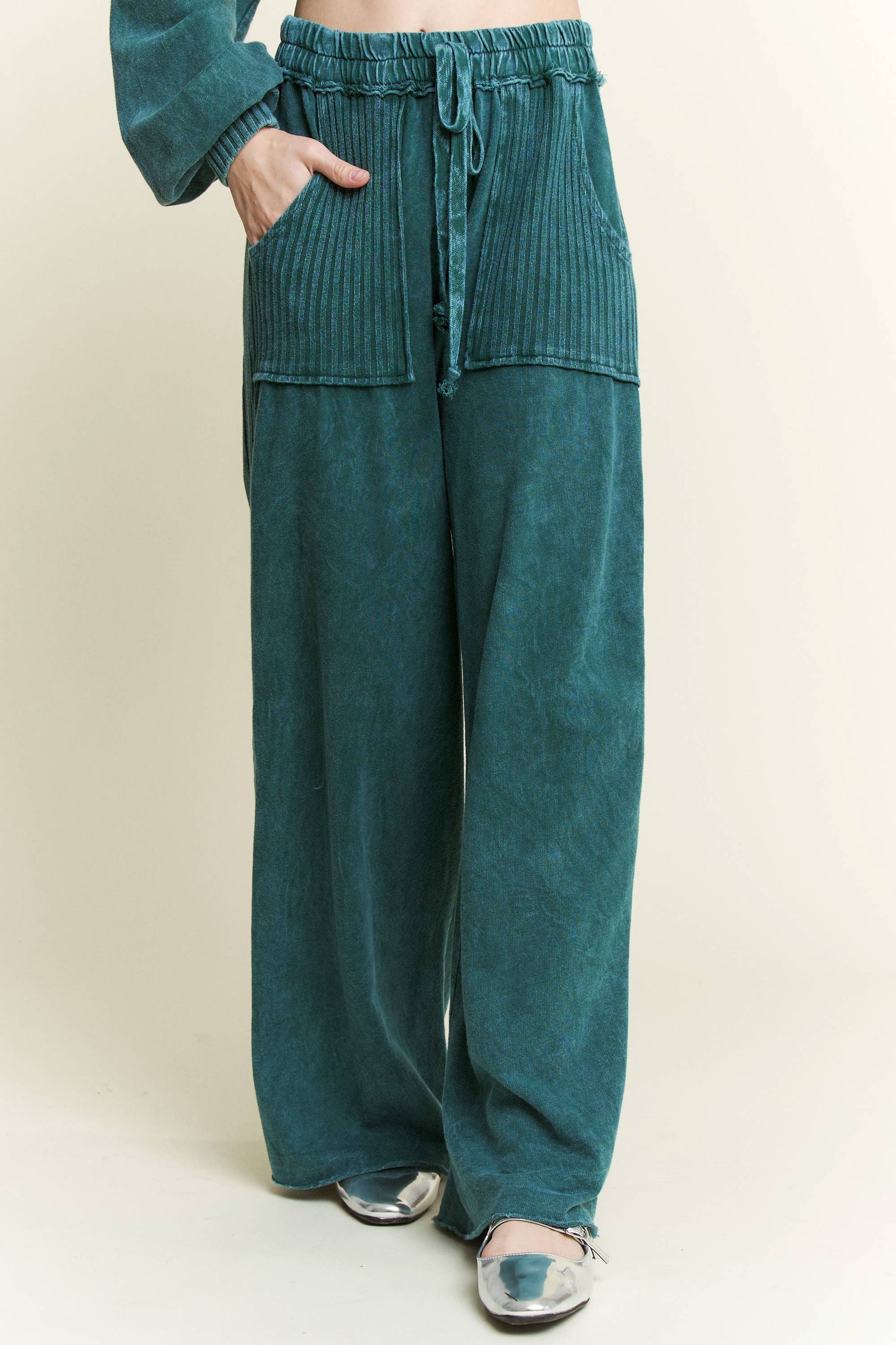 Best Mineral Wash Side Knit detail wide leg pants