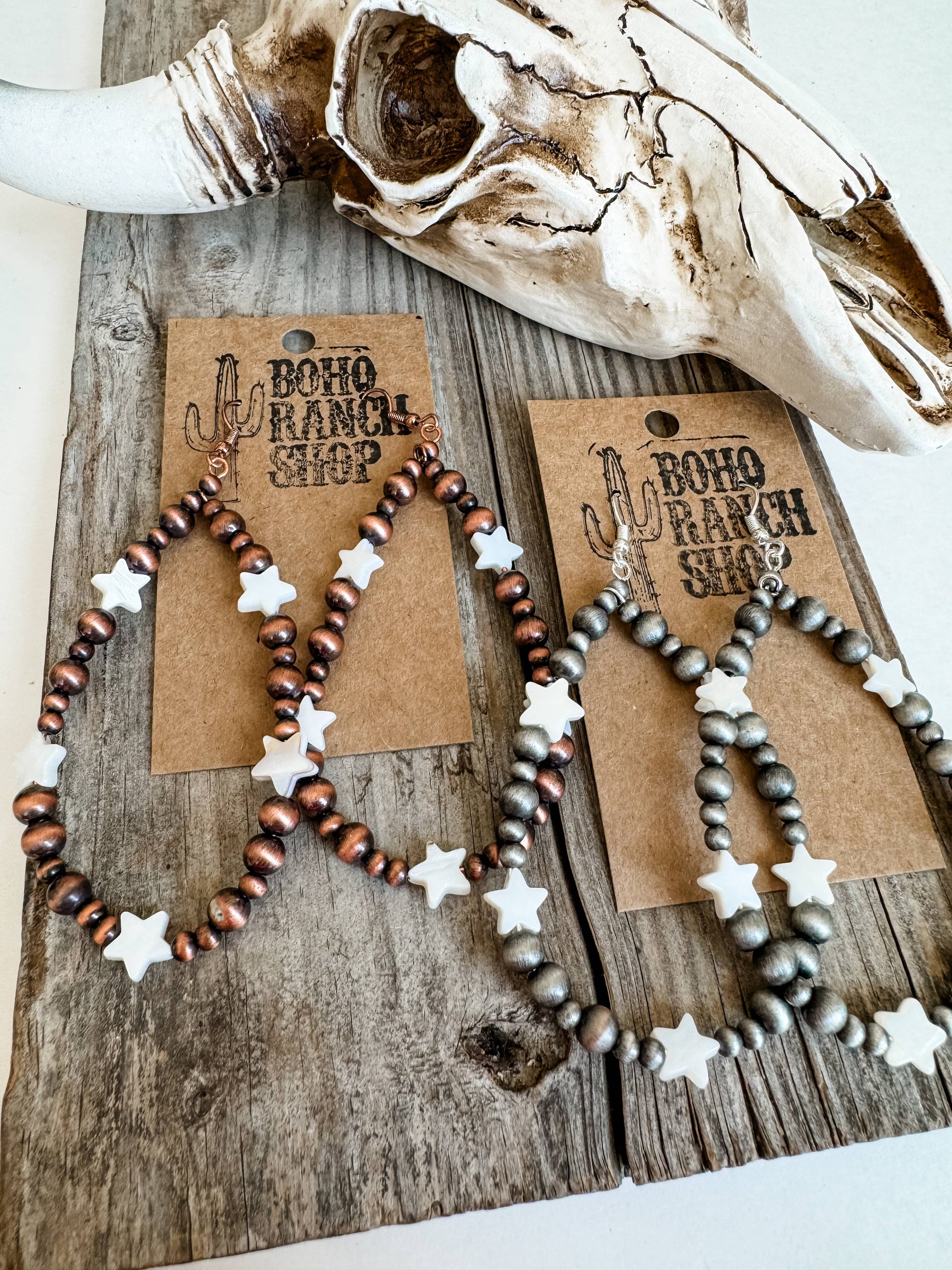 Navajo Style Pearl Teardrop Star Dangle Earrings