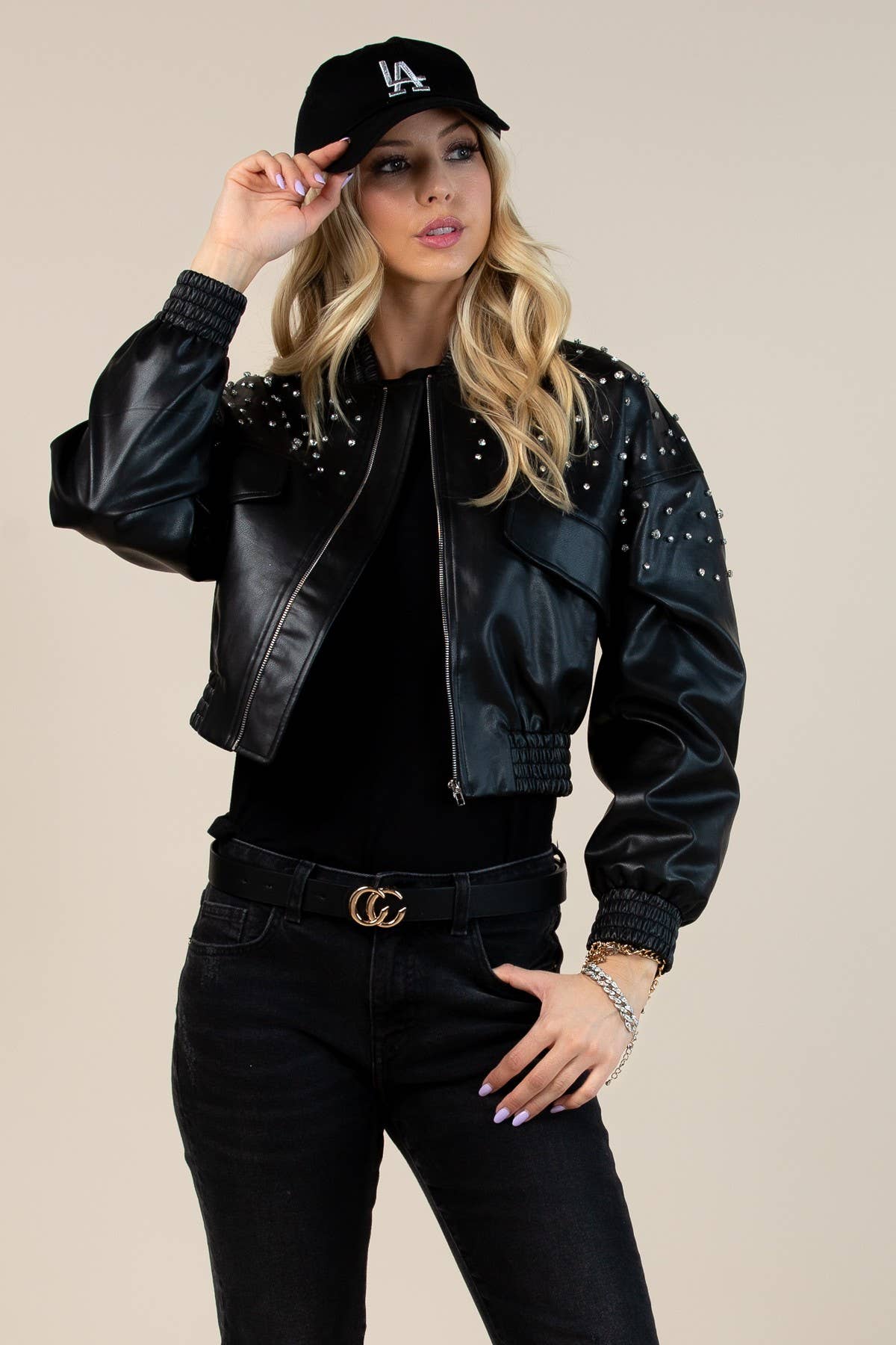 Imani Faux Leather Bomber Jacket