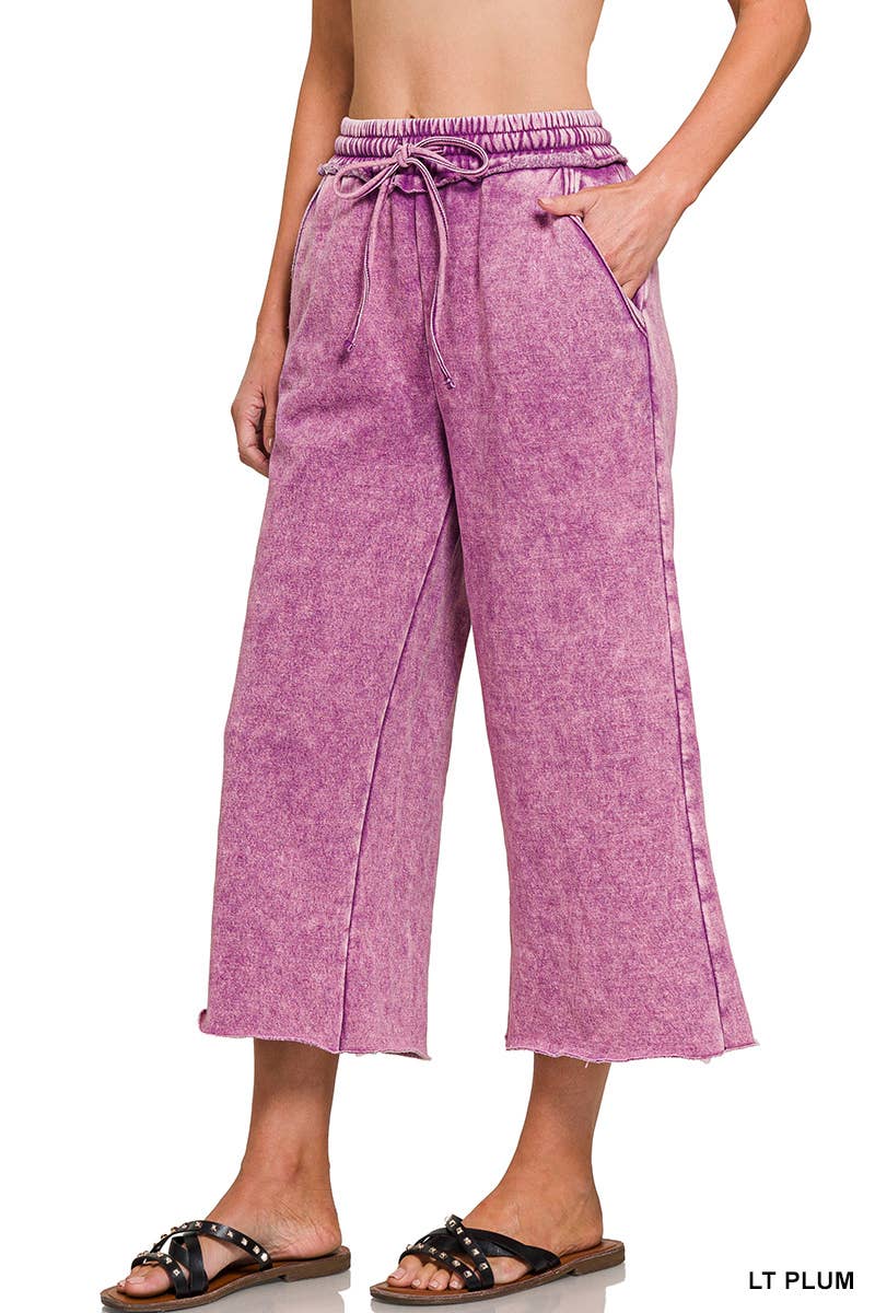 ",.Acid Wash Fleece Palazzo Sweatpants
