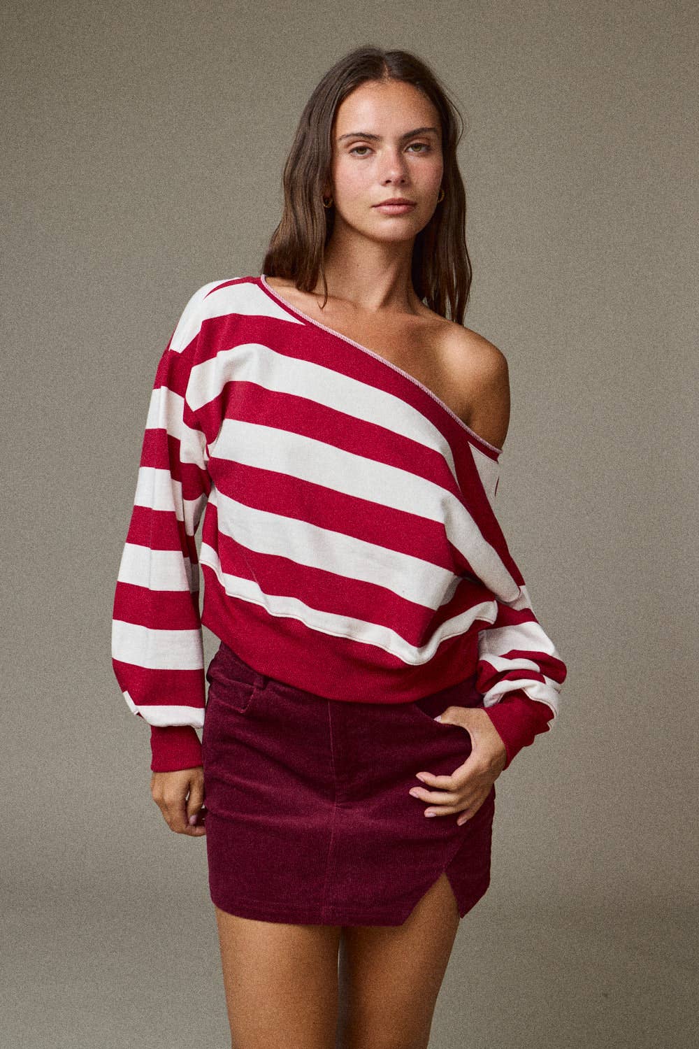 Off-shoulder Rugby Stripe Cropped Sweatshirt