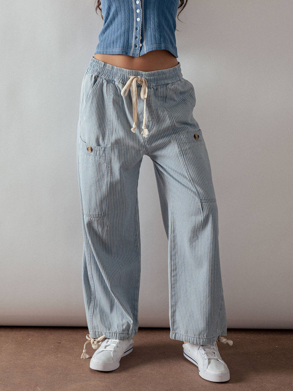 Adjustable Hem Cotton Utility Cargo Pants