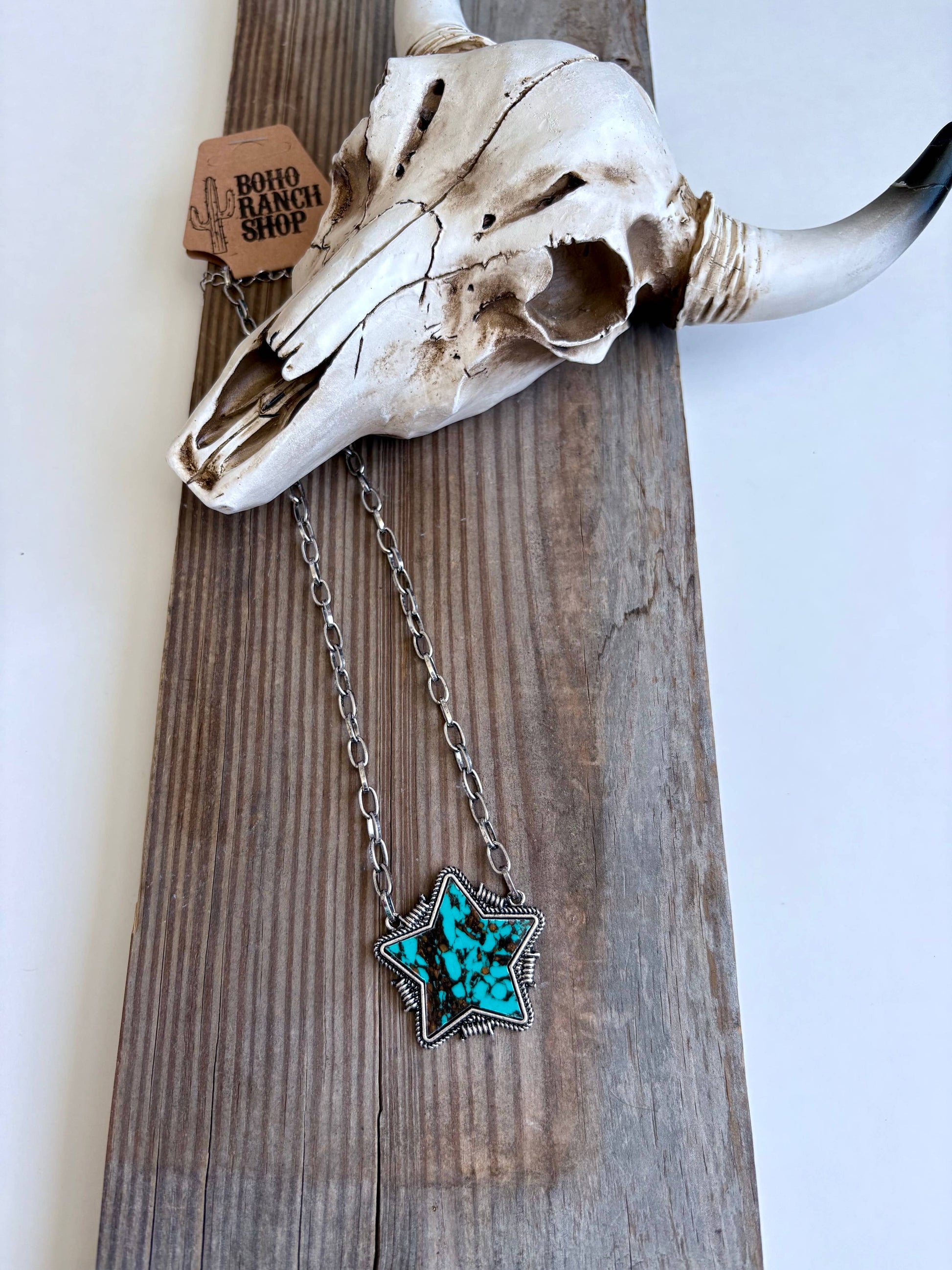 Western Marble Stone Star Pendant Chain Necklace