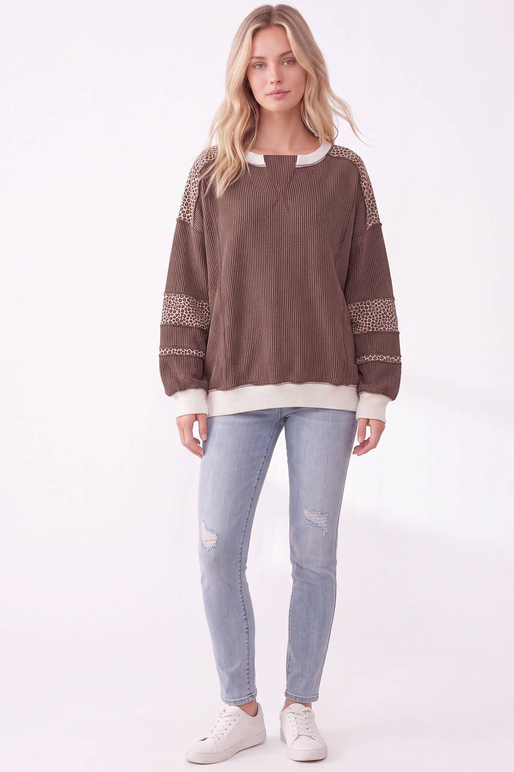 Leopard Print Contrast ribbed Sweatshirt