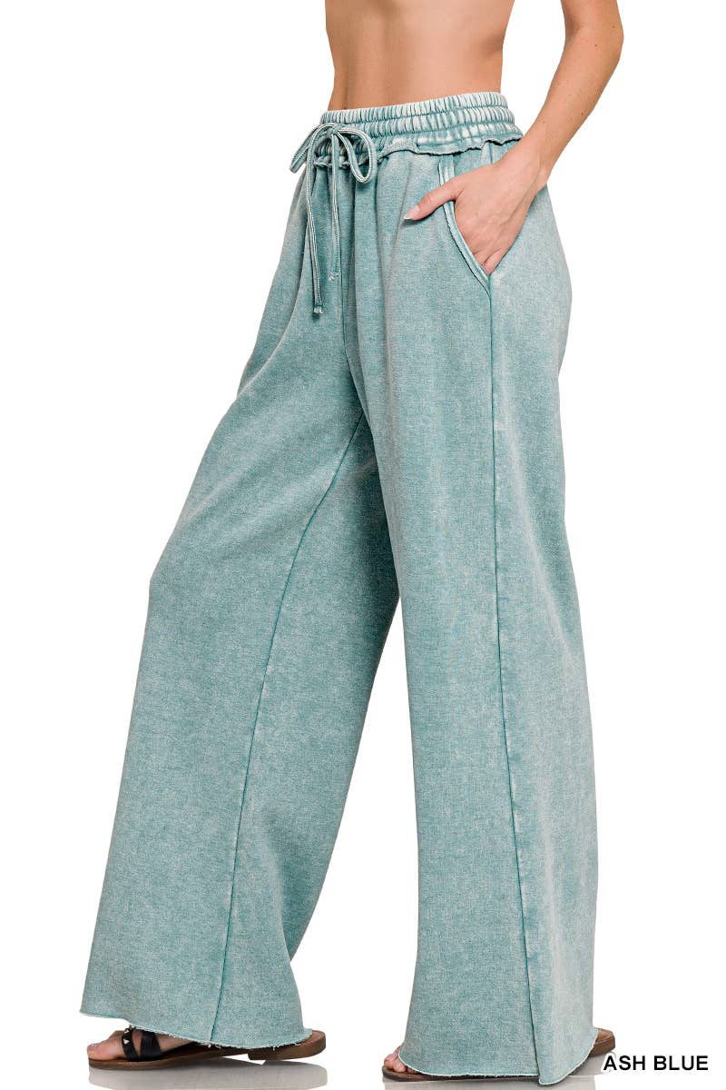Acid Wash Fleece Sweatpants With Pockets