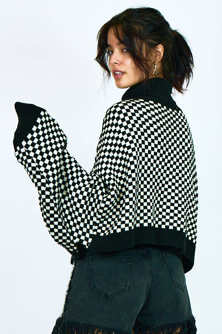 COLOR COMBO HIGH NECK KNIT SWEATER