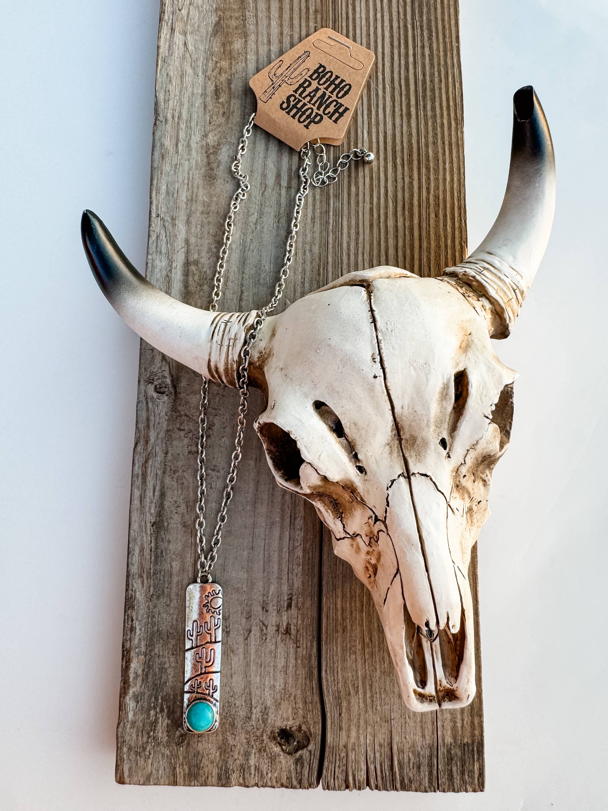 Western Cactus Scenery Bar Necklace