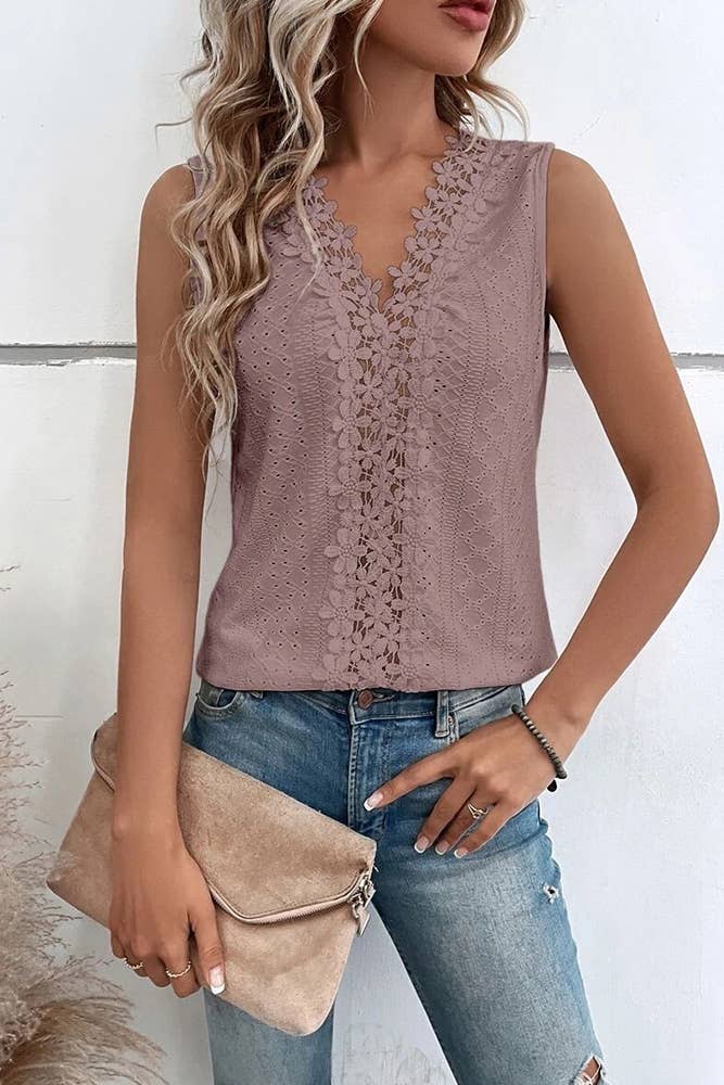 V Neck Jacquard Eyelet