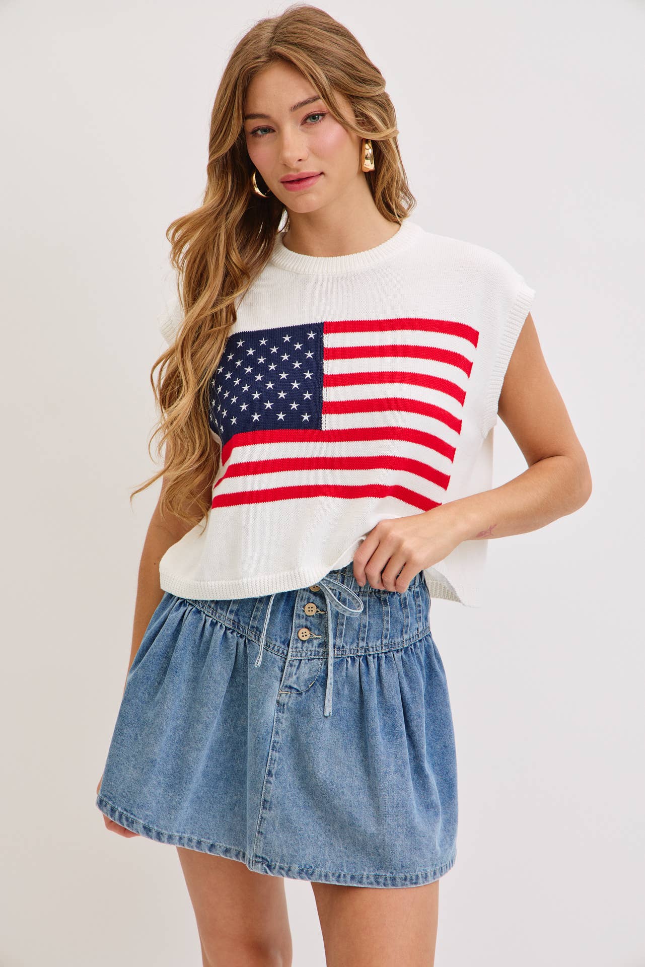 STAR AND STRIPES  AMERICAN  FLAG KNIT TOP