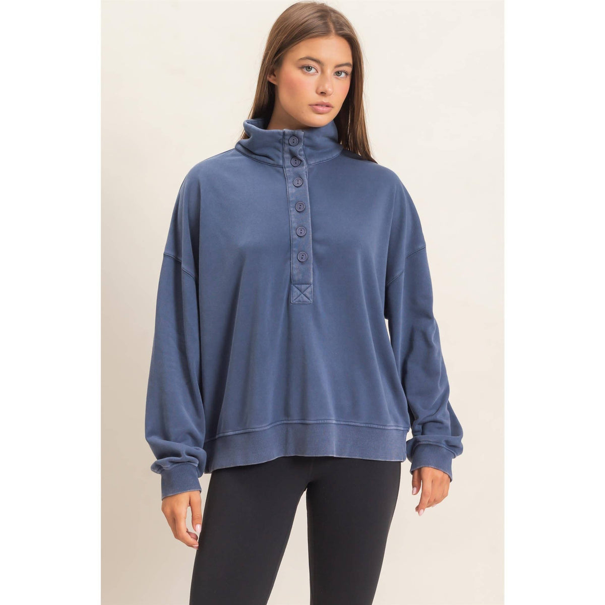 Mineral Wash Button Front Sweatshirt