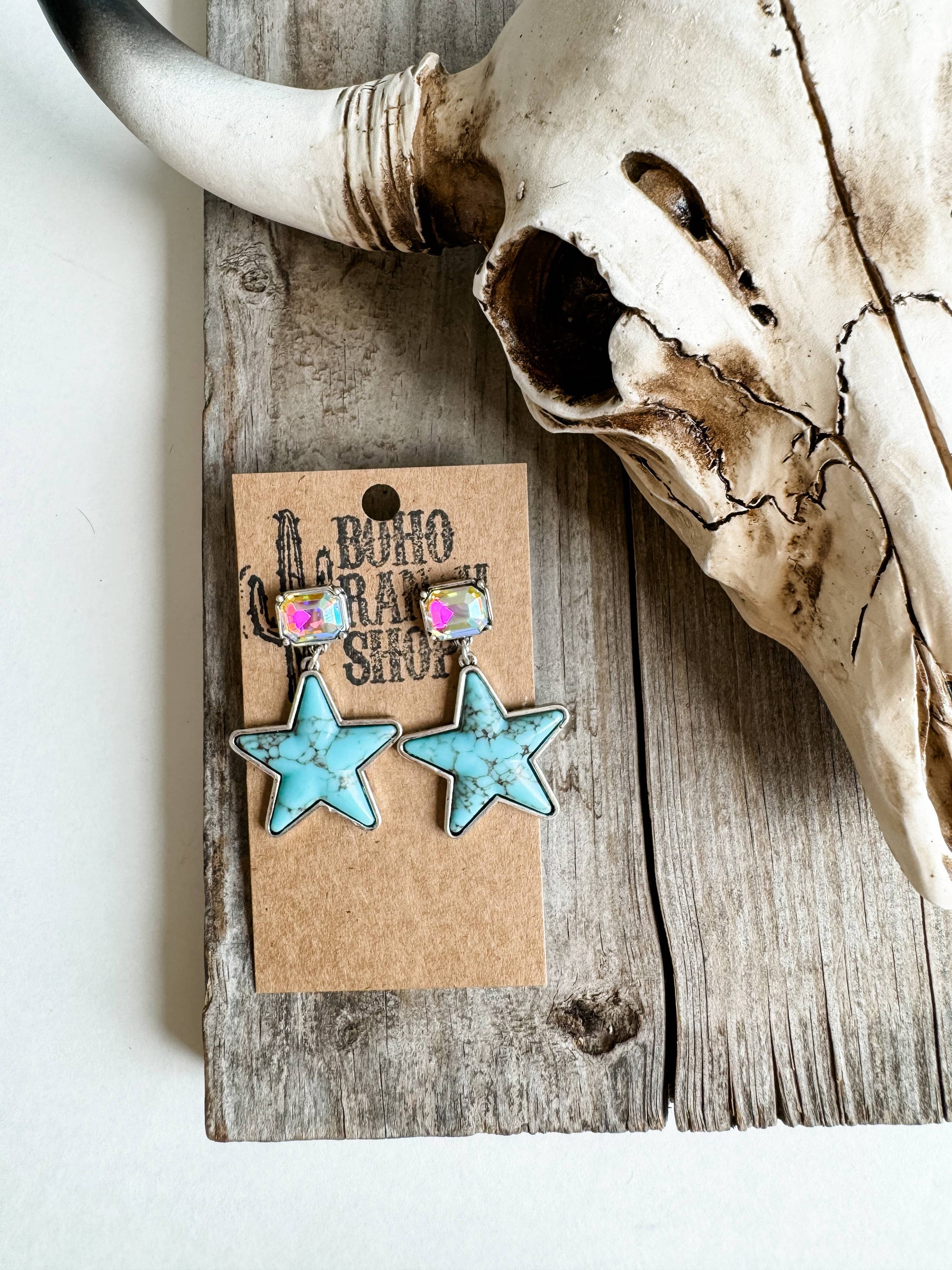 Western Star Cactus Rhinestone Earrings