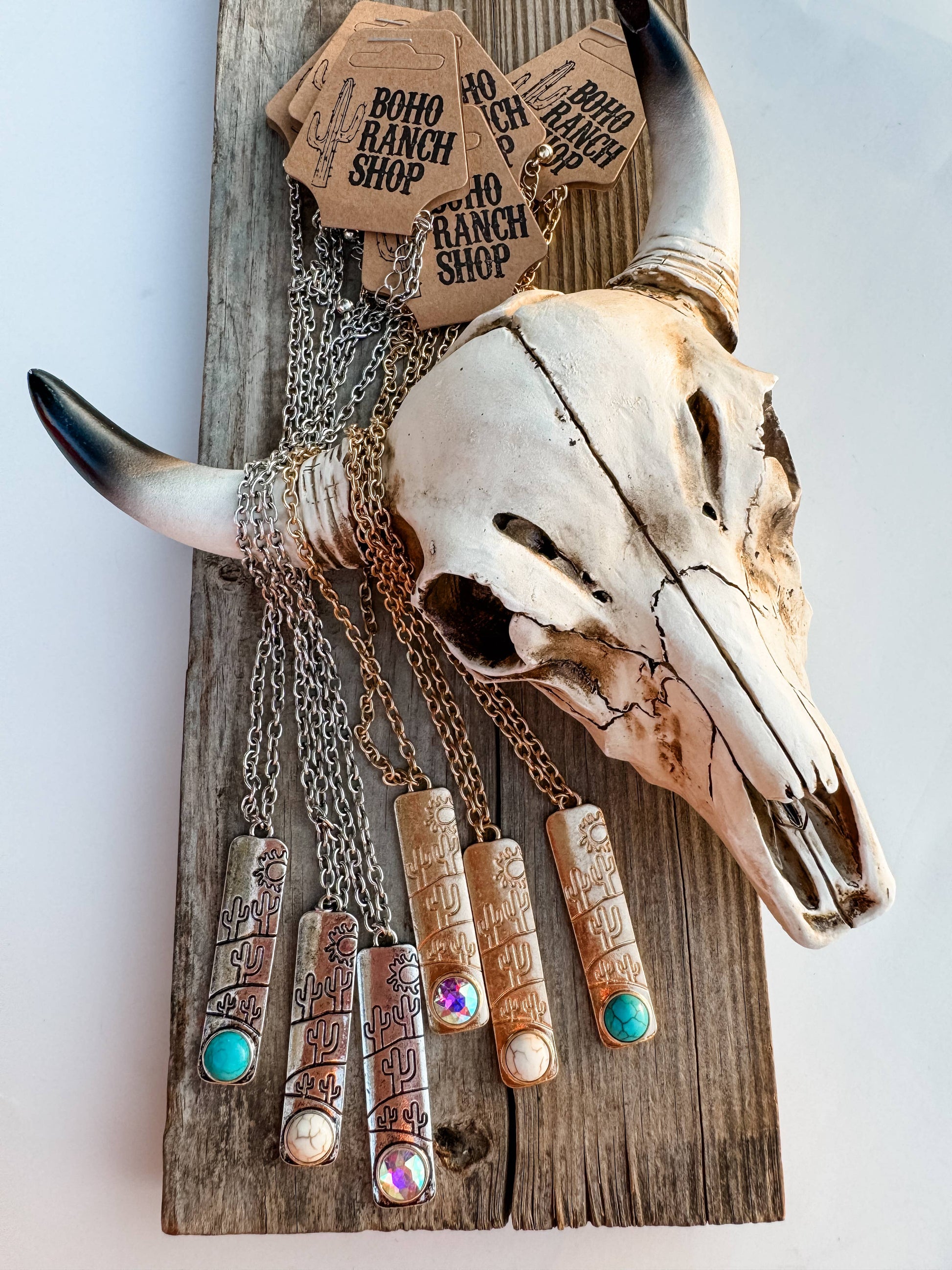 Western Cactus Scenery Bar Necklace
