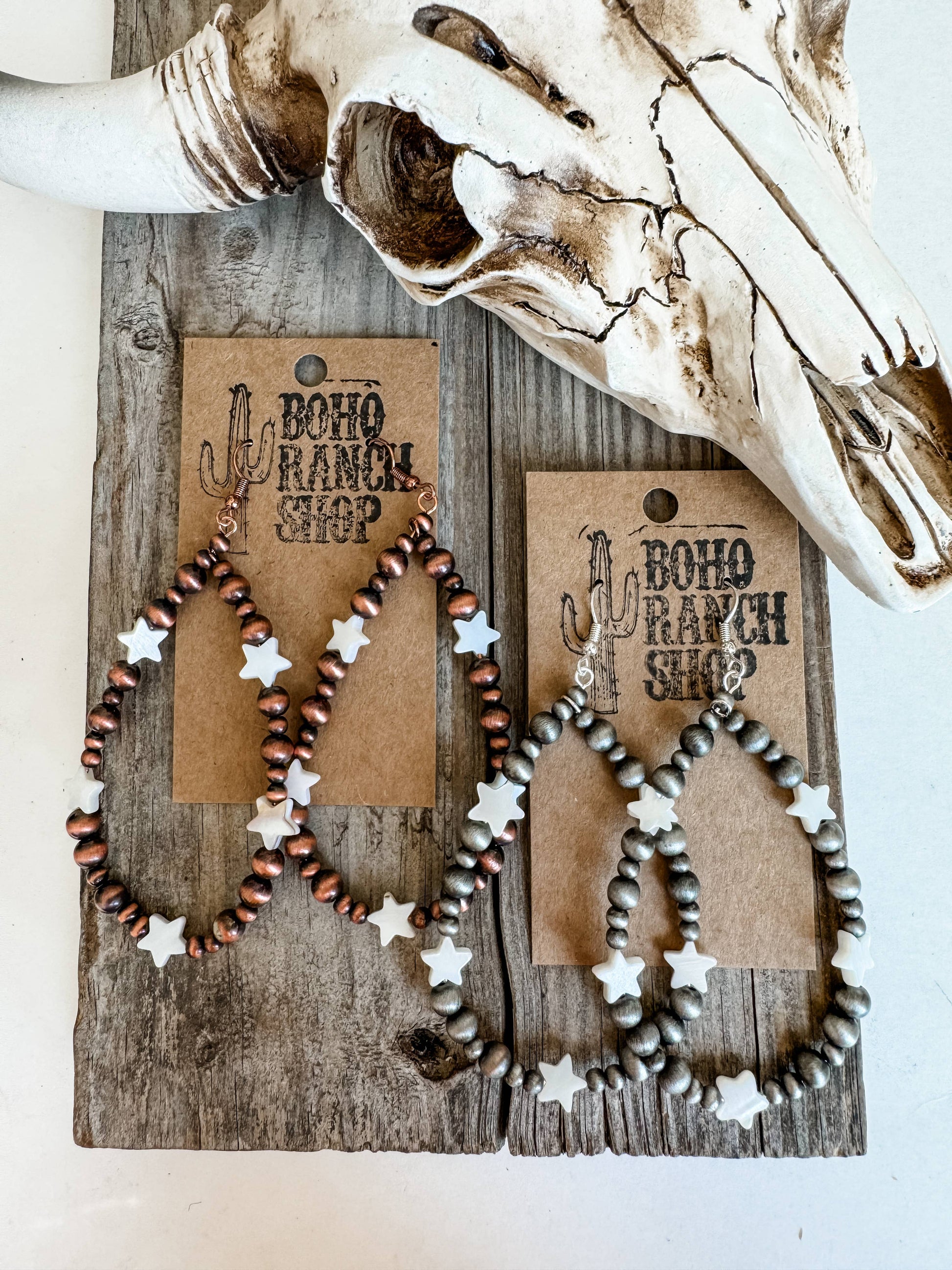 Navajo Style Pearl Teardrop Star Dangle Earrings
