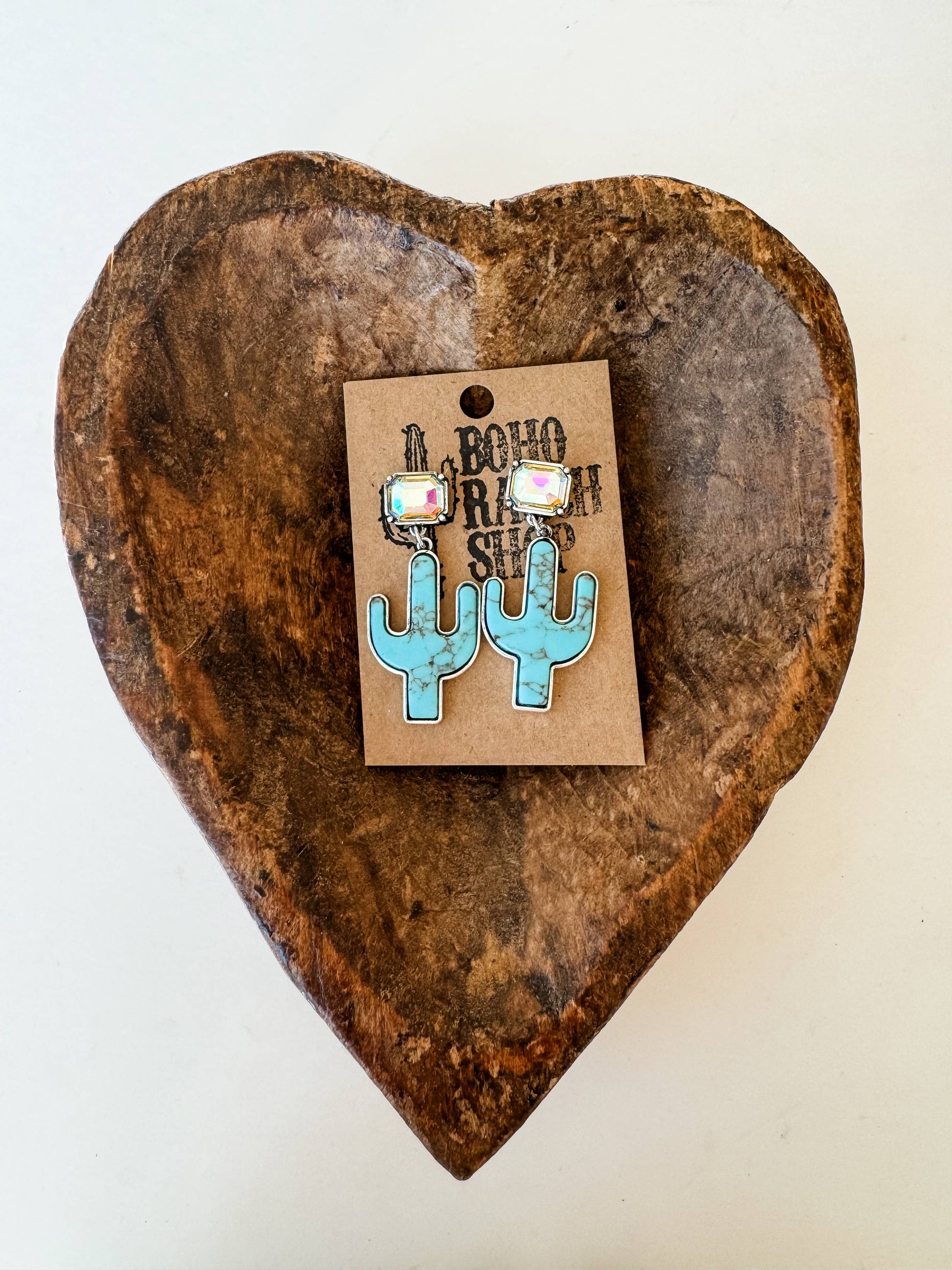 Western Star Cactus Rhinestone Earrings