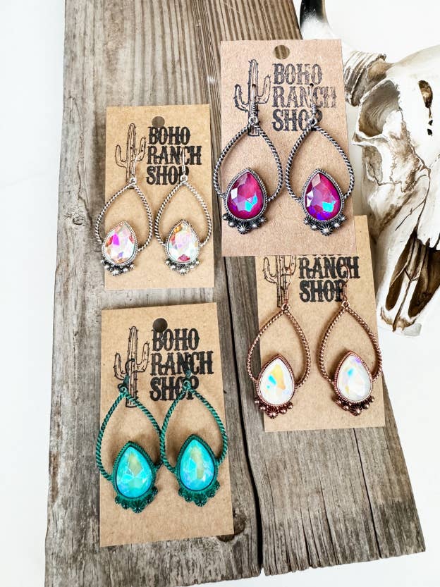 TEARDROP AB STONE Rhinestone Teardrop Earrings