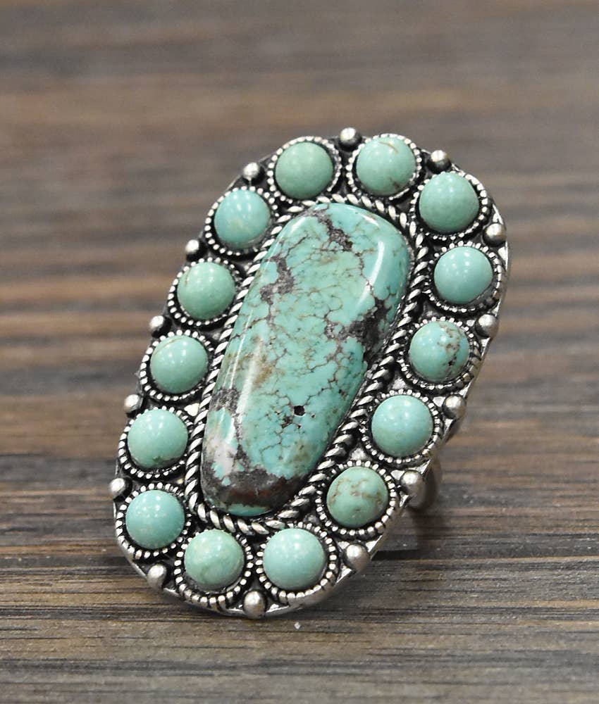 750151, Turquoise, Brass Adjustable Ring